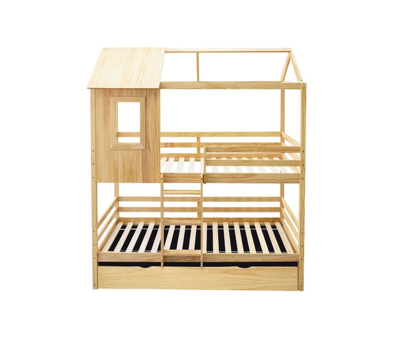 Lit Superposé + Lit Pieds Pliants En Pin Casita 90x190/90x190cm