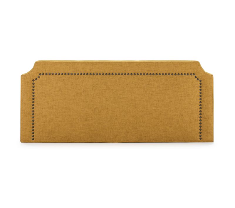Tête De Lit Tapissée Leonor 140x60 Cm Moutarde, Clous En Marron, Épaisseur Totale De 8 Cm