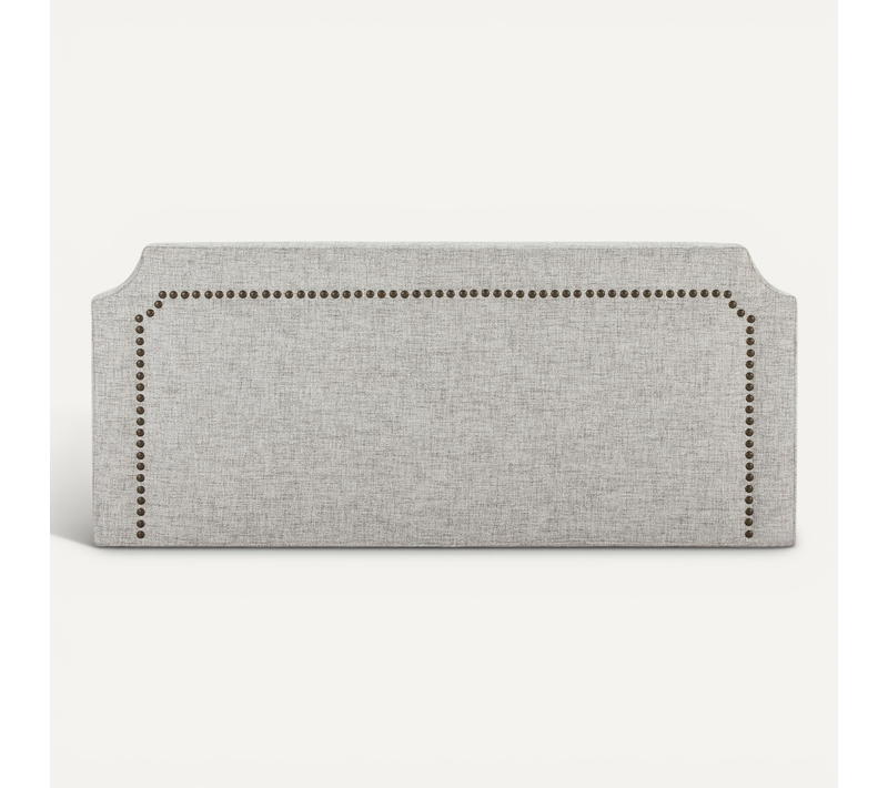 Tête De Lit Tapissée Leonor 140x60 Cm Gris, Clous En Marron, Épaisseur Totale De 8 Cm 