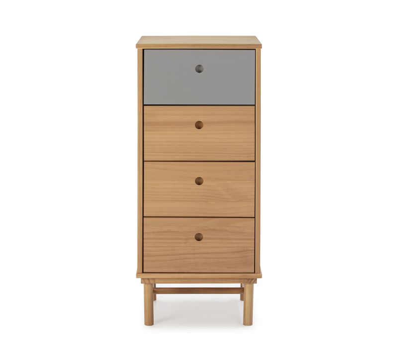 Chiffonnier De Nuit Magnus 4 Tiroirs, Bois Massif, 40 Cm Largeur