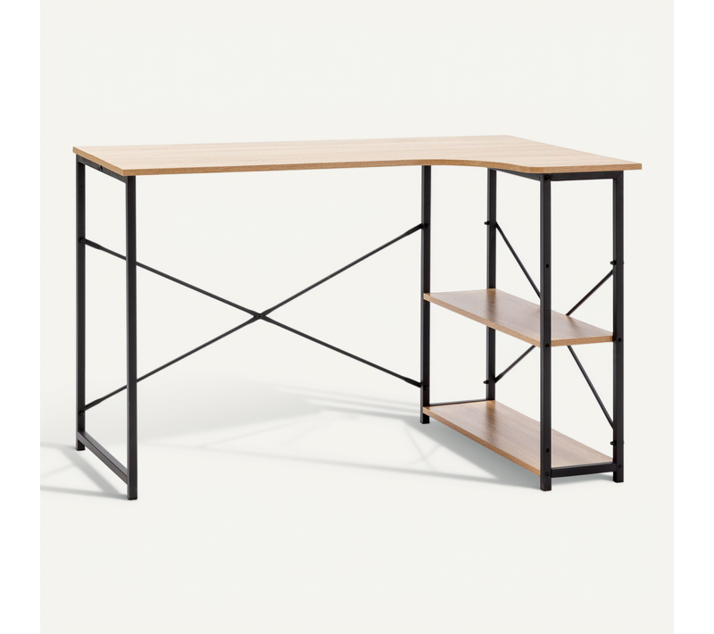 Bureau Juani Noir, 2 Étagères, Style Industriel, 120 Cm Longueur