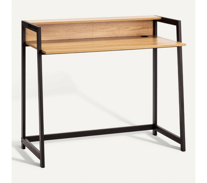 Bureau Naia Noir, 1 Étagère, Style Industriel, 105 Cm Longueur