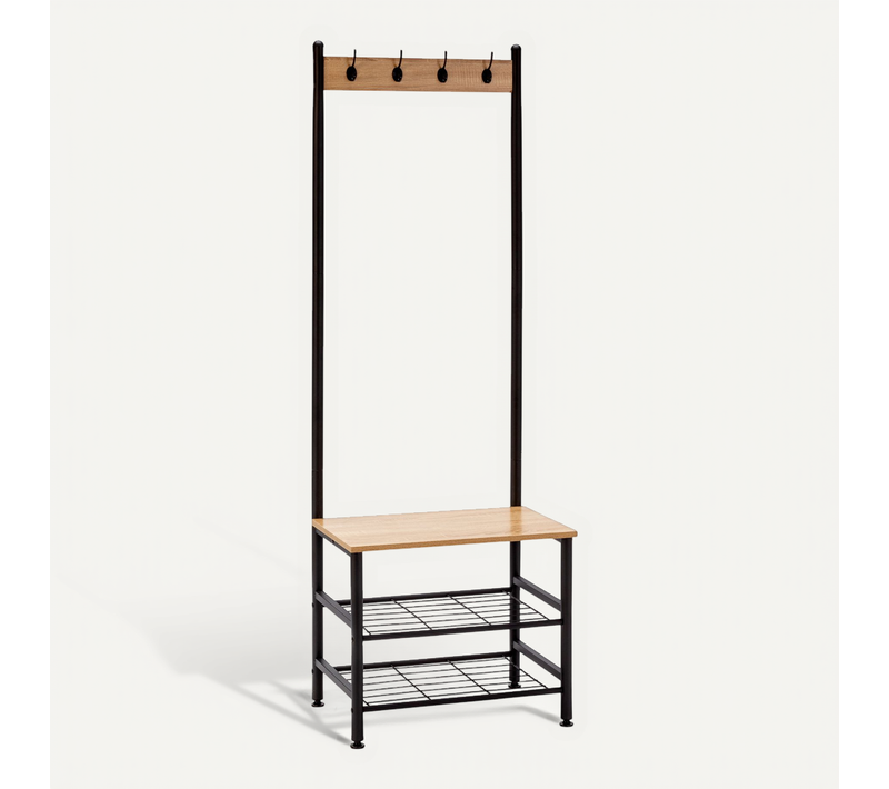 Vestiaire Avec Étagère Avec Banc 2 Étagères, Couleur Chêne/noir