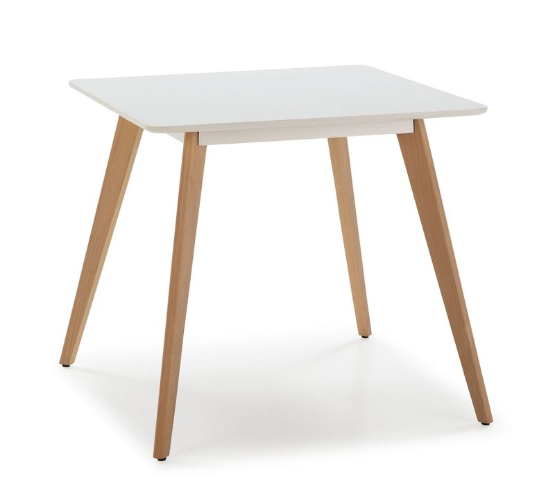 Table à Manger Aroa Blanche, Pieds En Bois De Hêtre, 80x80 Cm