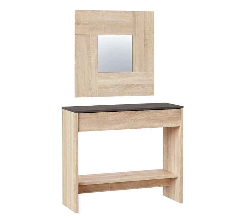 Meuble D'entrée Pablo 1 Tiroir Et Miroir, Chêne Et Rouille, 92 Cm Largeur