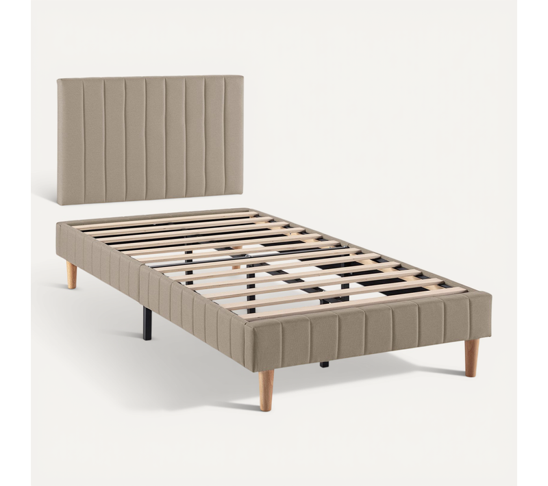 Sommier + Tête De Lit Eris 90x190 Cm Beige