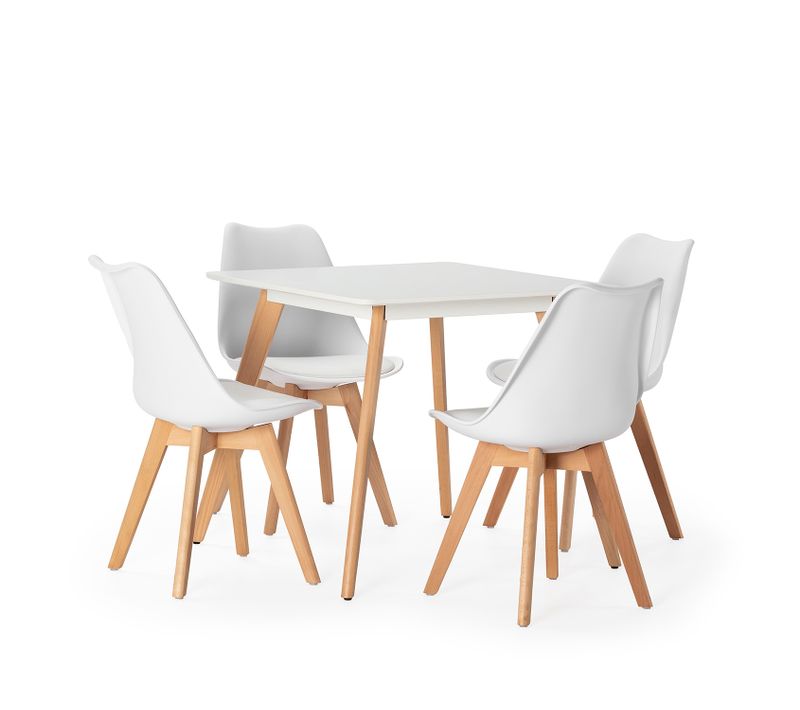Ensemble Table 80x80 Cm Et 4 Chaises De Salle à Manger Klara Blanc