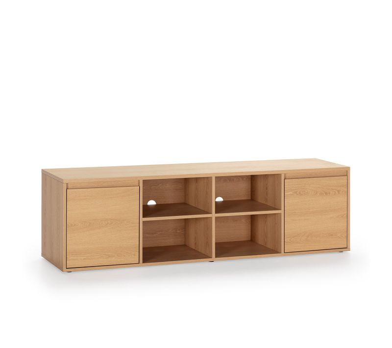 Meuble TV Tori 2 Portes 4 Trous, Couleur Chêne, 160 Cm