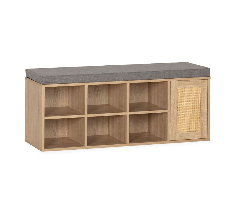 Banc à Chaussures Rafael Couleur Chêne 6 Trous Et 1 Porte