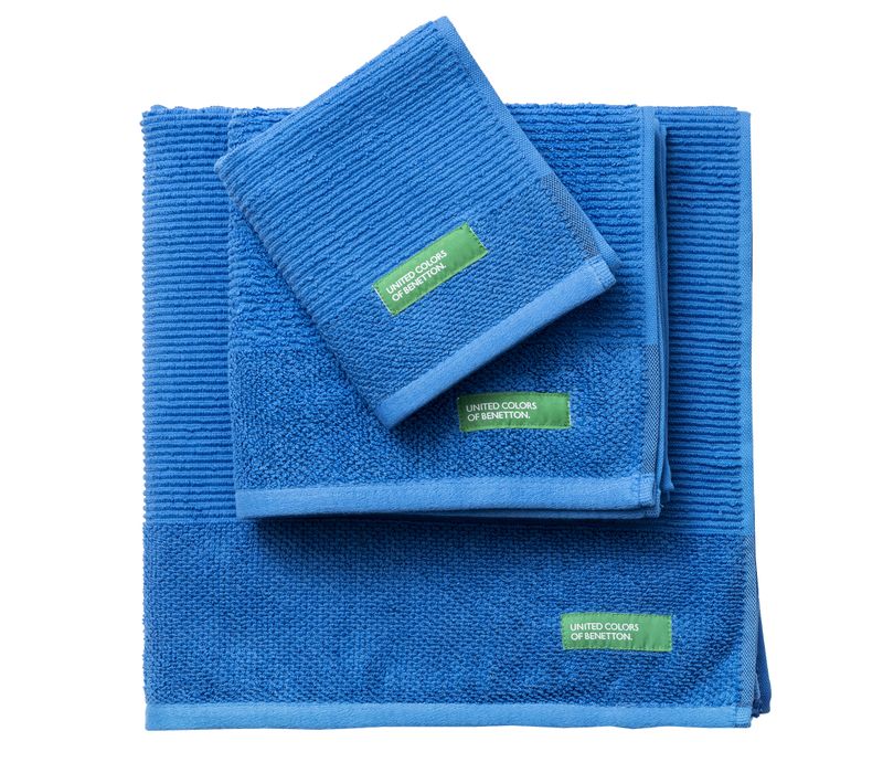 Set 3pcs Serviettes De Bain (30x50+50x90+70x140 Cm) 450 G/m2 100% Coton Bleu Casa Benetton