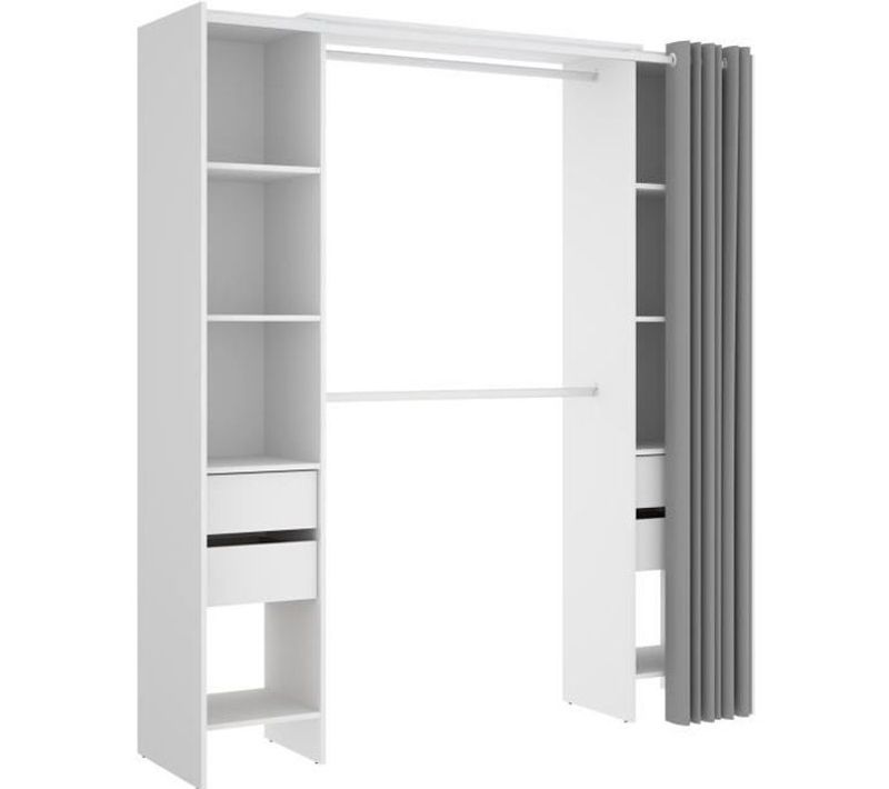Dressing Extensible Avec Rideau - L110/178 Cm - Blanc - Lonaza