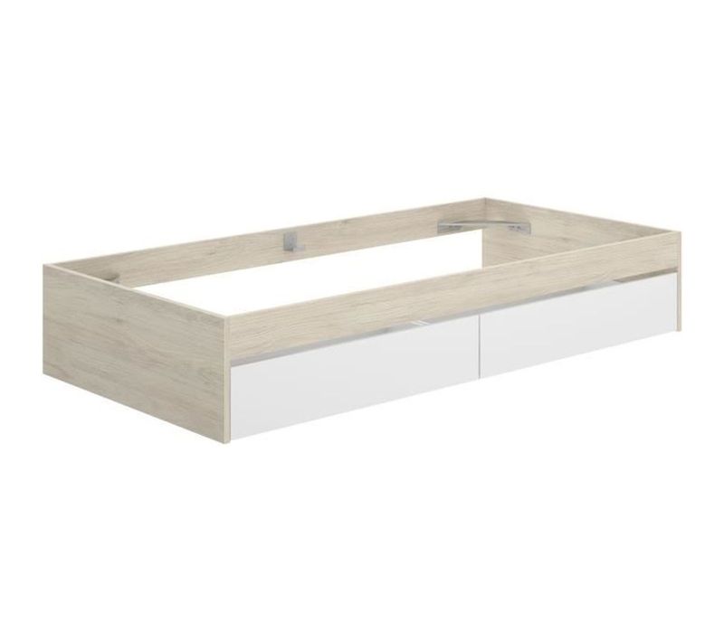 Structure De Lit - Lago - 2 Tiroirs - 90 X 190 Cm - Blanc / Chene