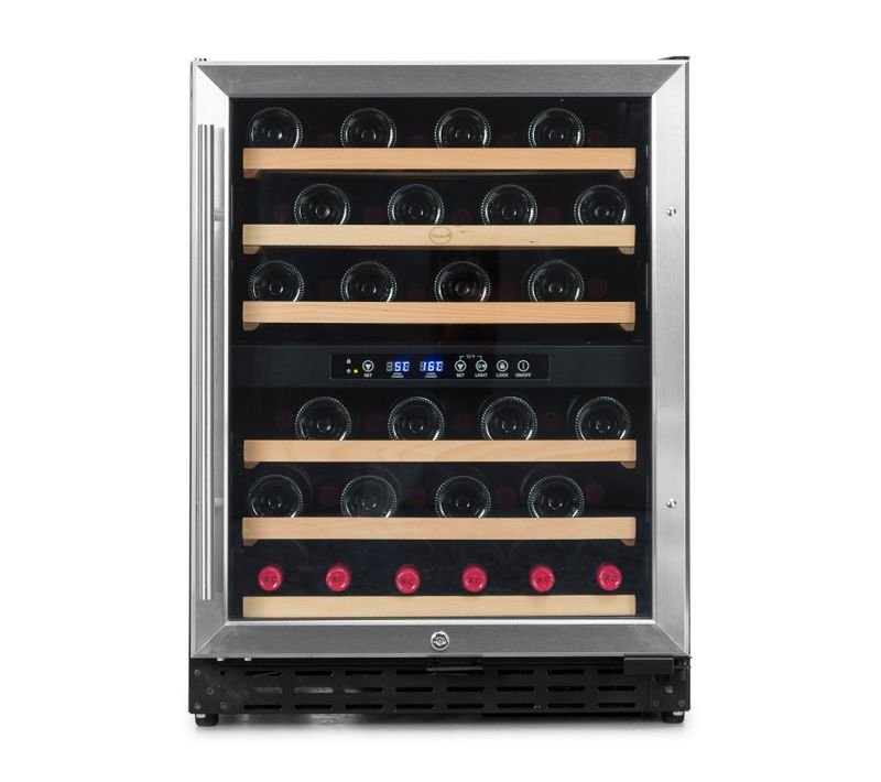 Cave à Vin 50 Bouteilles Grand Cru Inox 2t-double Température - Encastrable Ou Pose Libre Vitrée