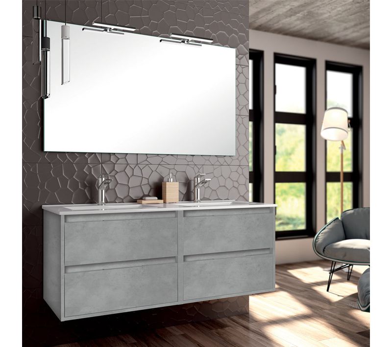 Meuble De Salle De Bain 120cm Double Vasque - 4 Tiroirs - Iris - Ciment (gris)