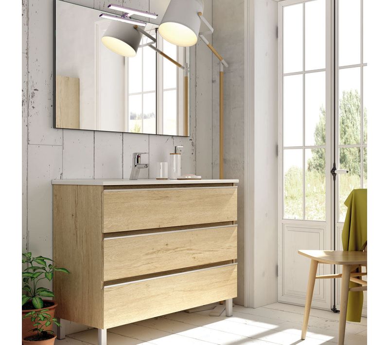 Meuble De Salle De Bain 80cm Simple Vasque - 3 Tiroirs - Palma - Bambou (chêne Clair)