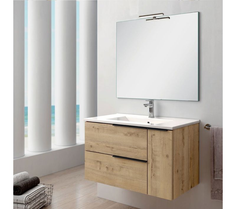 Meuble De Salle De Bain 80cm Vasque Centrée - 2 Tiroirs - King - Roble (chêne Clair)