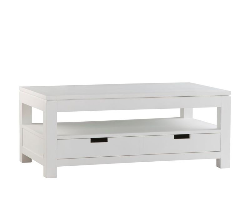 Table Basse Avec Plateau Relevable En Bois Massif Blanc 110x45