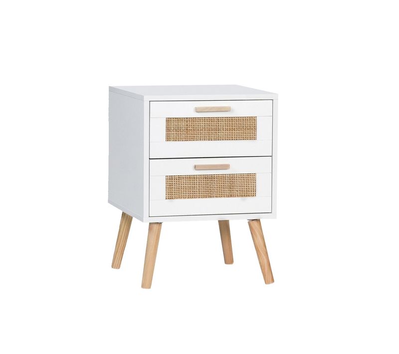 Lot De 2 Table De Chevet 2 Tiroirs En Fibre Naturelle Blanc Naturel 40x56cm