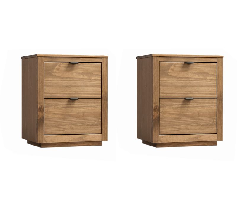 Lot De 2 Table De Chevet 2 Tiroirs En Bois Naturel 47x58cm