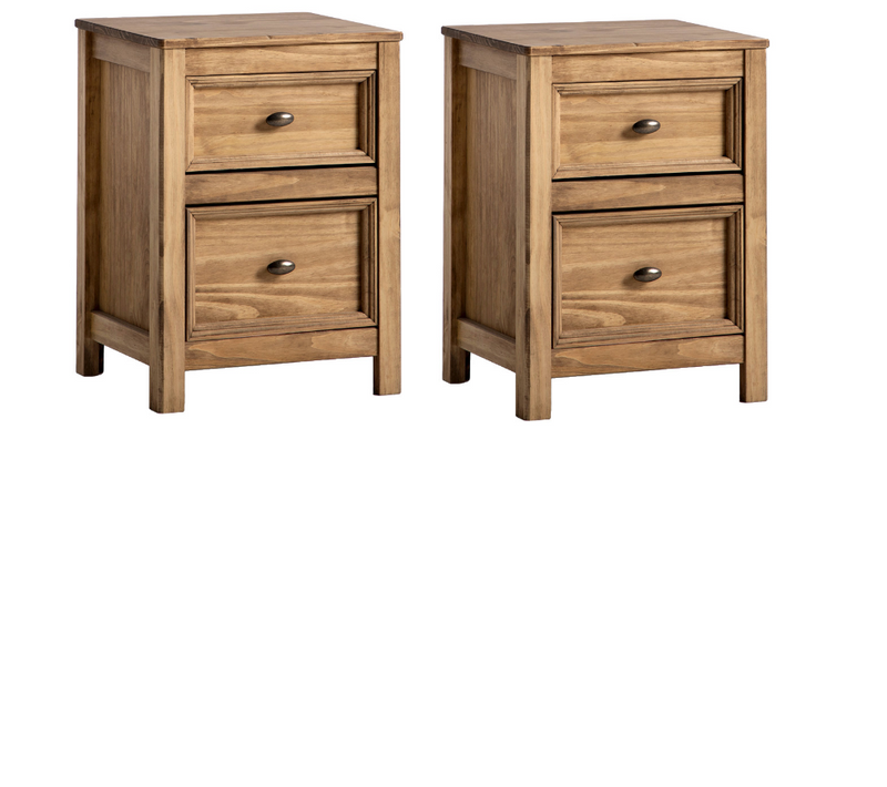 Lot De 2 Table De Chevet 2 Tiroirs En Bois Naturel 42x57cm