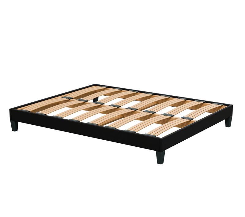 Sommier à Latte 140x190 Cm - Bois Massif D'épicéa Et D'hêtre - Technologie Tri-lattes - Noir