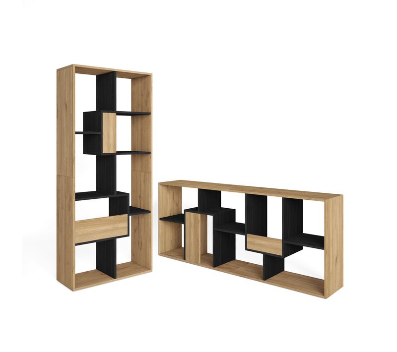 Étagère, 67x31x162cm, Bibliothèque, Chêne Et Noir