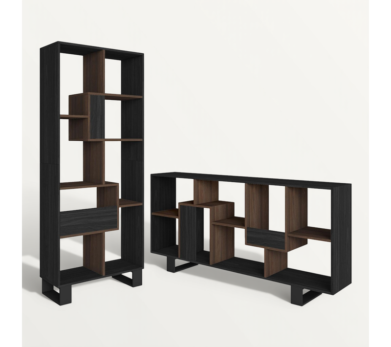 étagère, 67x31x174cm, Bibliothèque, Noir Et Chêne Foncé