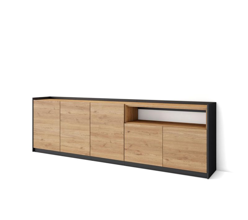 Buffet Salon Et Cuisine, 260x37x80cm, Chêne Et Noir,