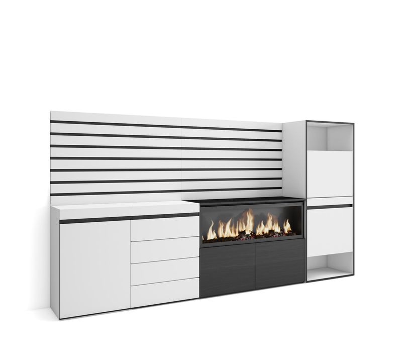 Buffet, 274x35x145cm, Cheminée Électrique XXL, Commode, Buffet, Meuble à Chaussures, Blanc