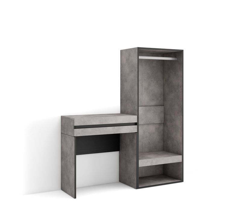 Table Console D'entrée, 130x35x145cm, Avec Tiroir, Vestiaire Ouvert, Gris Ciment