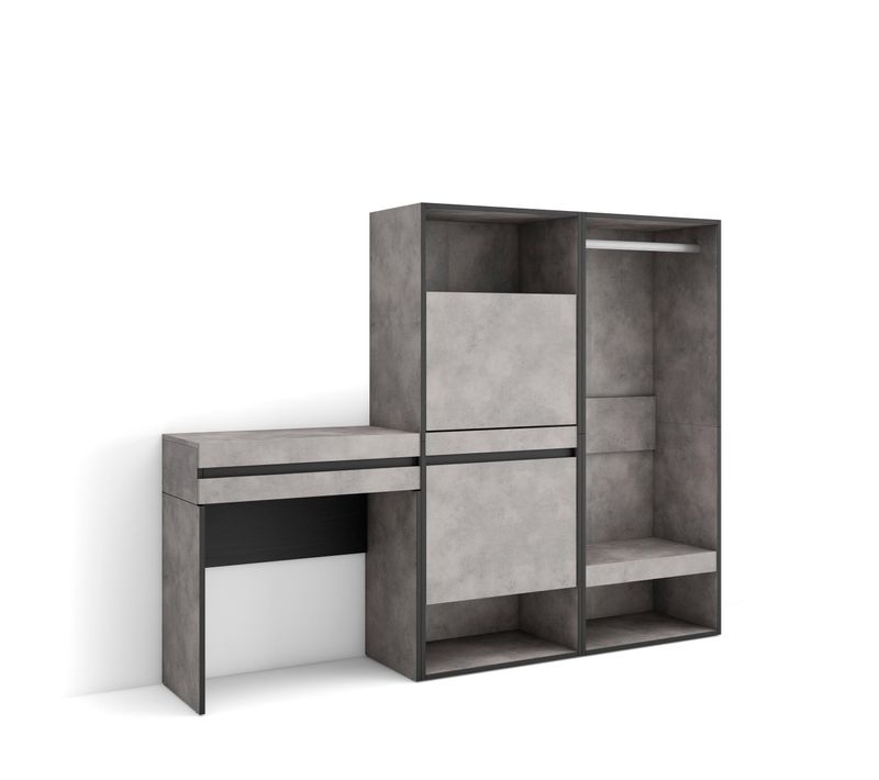 Table Console D'entrée, 190x35x145cm, Meuble à Chaussures, Vestiaire Ouvert, Gris Ciment