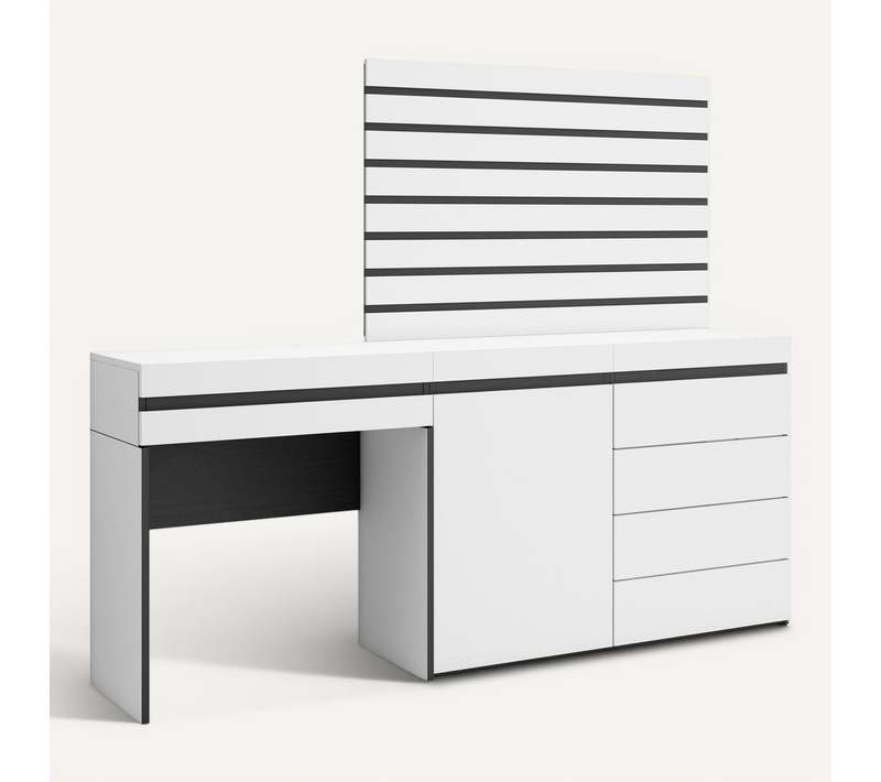 Coiffeuse, 177x35x145cm, Commode, Buffet, Panneaux Muraux En Bois, Blanc