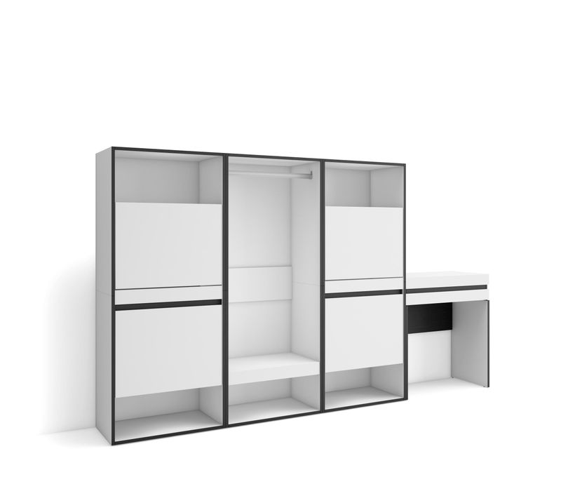Meuble à Chaussures, 250x35x145cm, Vestiaire Ouvert, Coiffeuse, Blanc