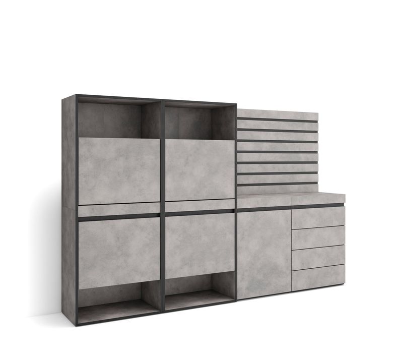 Meuble à Chaussures, 227x35x145cm, Gris Ciment