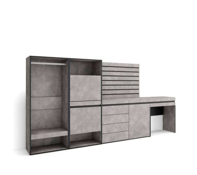 Meuble à Chaussures, 297x35x145cm, Vestiaire, Commode, Buffet, Panneaux En Bois, Coiffeuse, Ciment