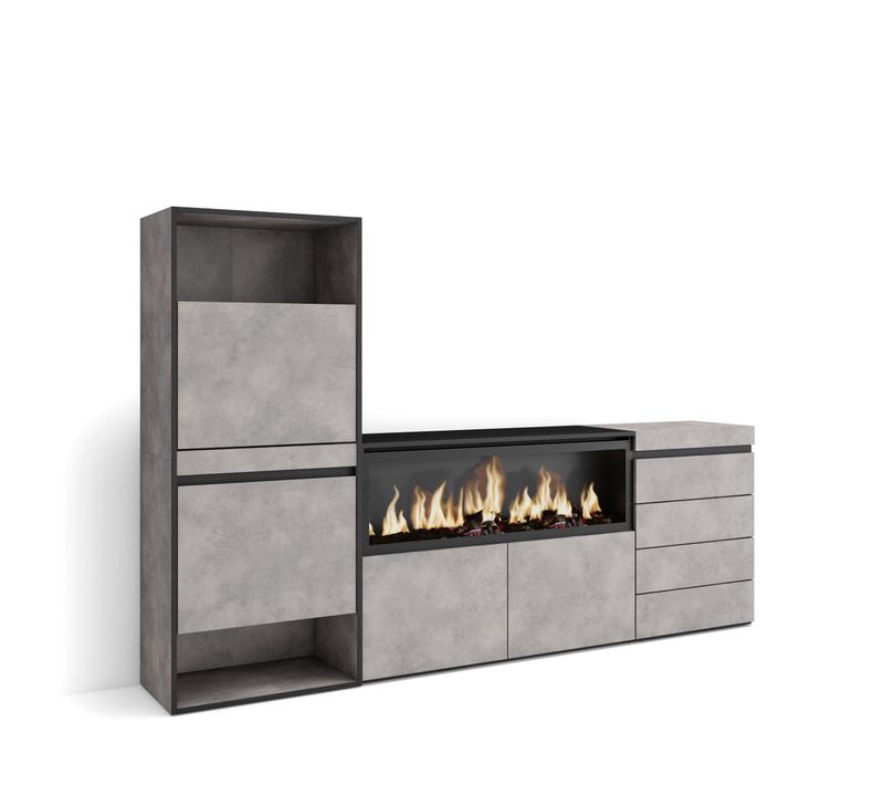 Meuble à Chaussures, 224x35x145cm., Gris Ciment