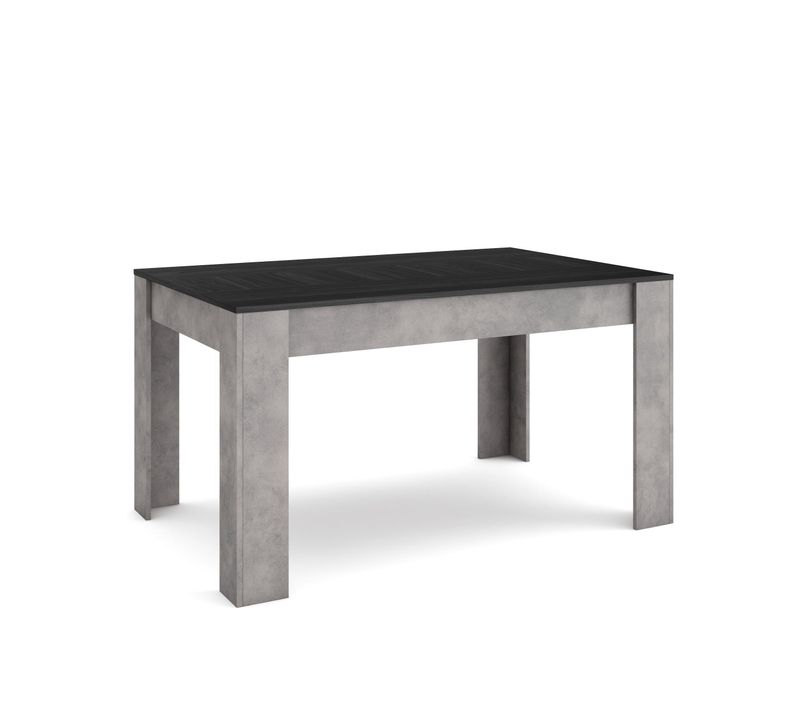 Table à Manger, 140x90x76cm, Pour 6 Personnes, Noir Et Ciment