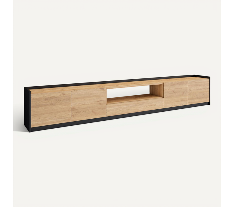 Meuble TV, Banc Télé, 310x37x50cm, Chêne Et Noir