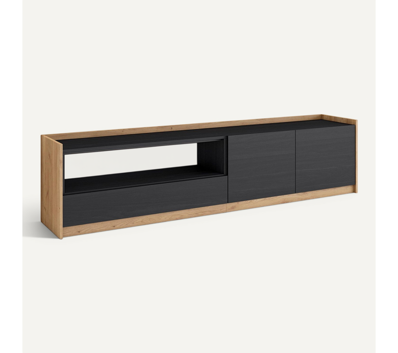 Meuble TV, Banc Télé, 207x37x50cm, Noir Et Chêne