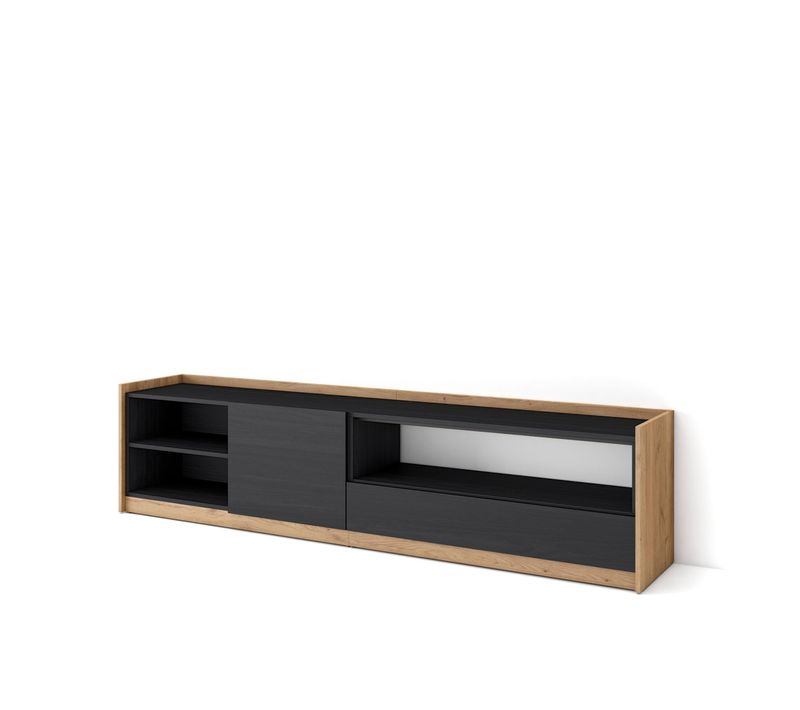 Meuble TV, Banc Télé, 207x37x50cm, Noir Et Chêne