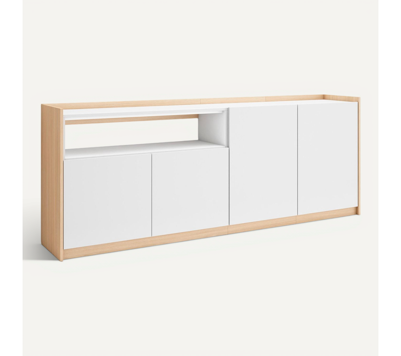 Buffet Salon Et Cuisine, 207x37x80cm, Blanc Et Chêne Soft