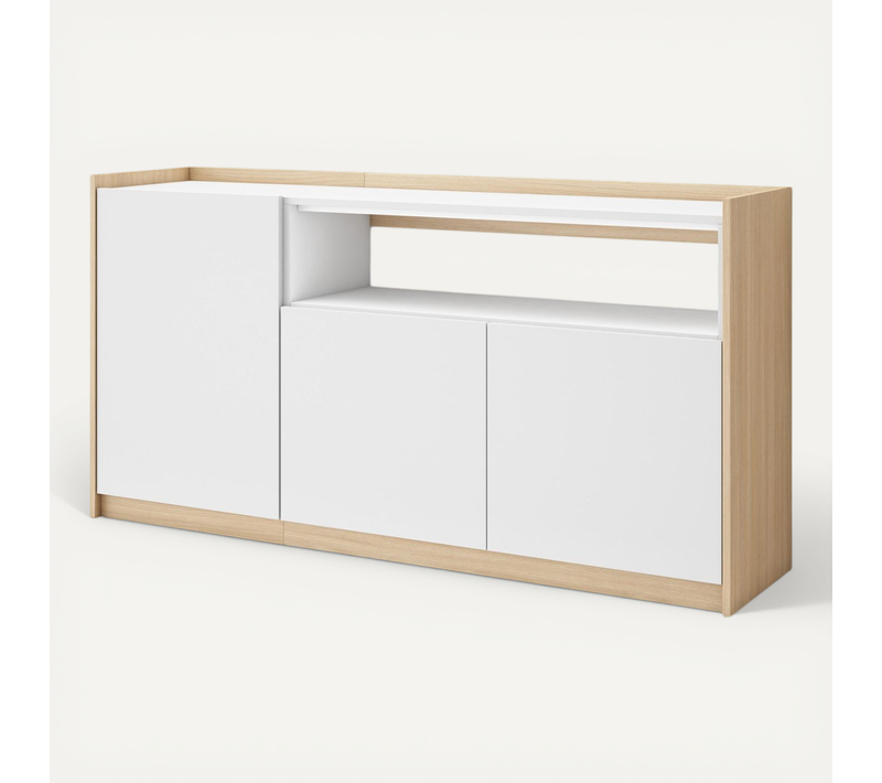Buffet Salon Et Cuisine, 156x37x80cm, Blanc Et Chêne Soft