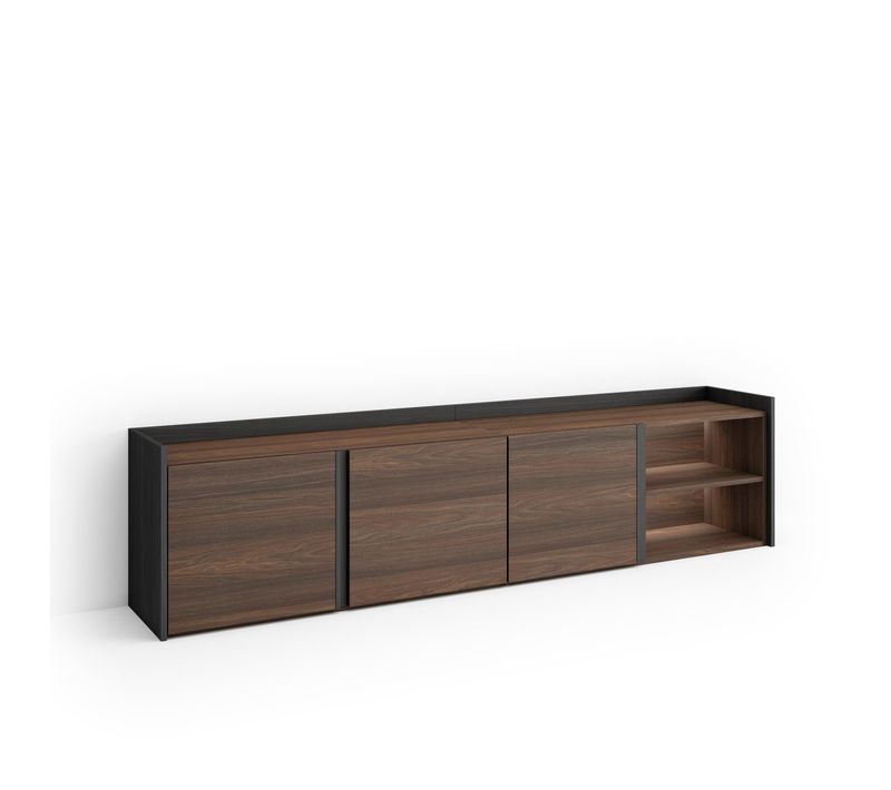 Meuble TV, Banc Télé, 207x35x50cm, LED, Chêne Foncé Et Noir
