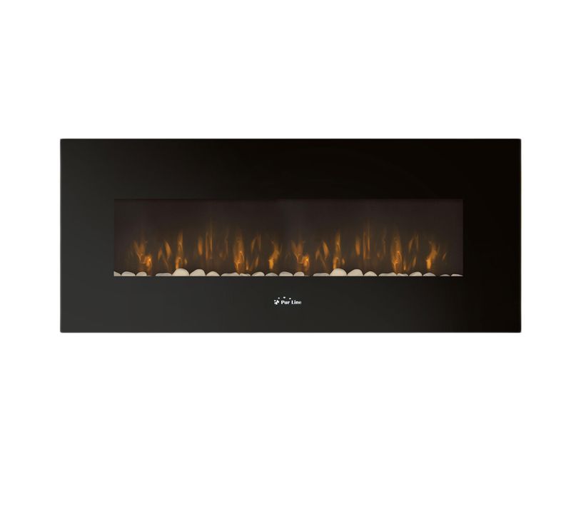 Cheminée électrique Murale Panoramique 2kw En Verre Trempé Noir Avec Télécommande