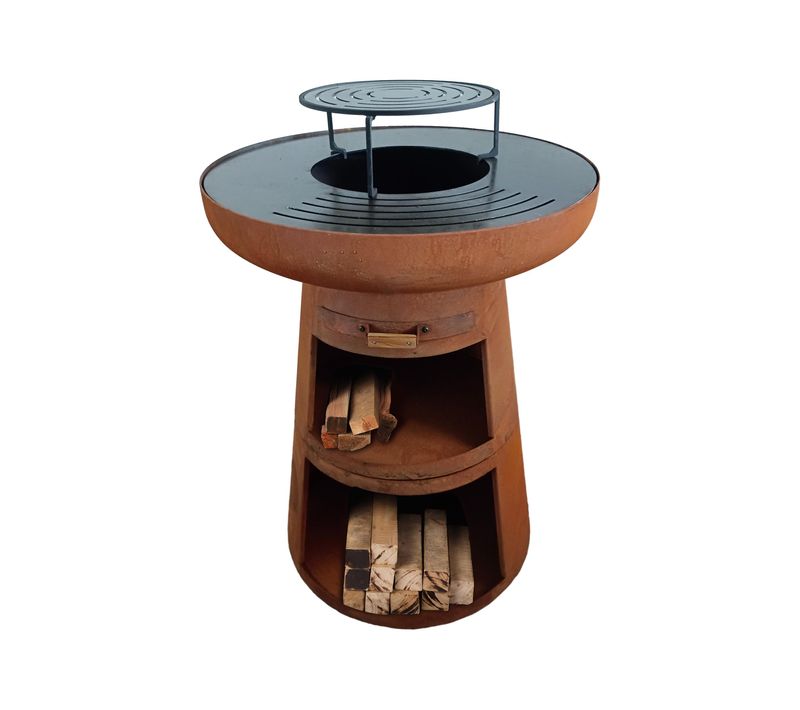 Barbecue Braséro Rond Avec Plaque D'acier Ronde Et Grille