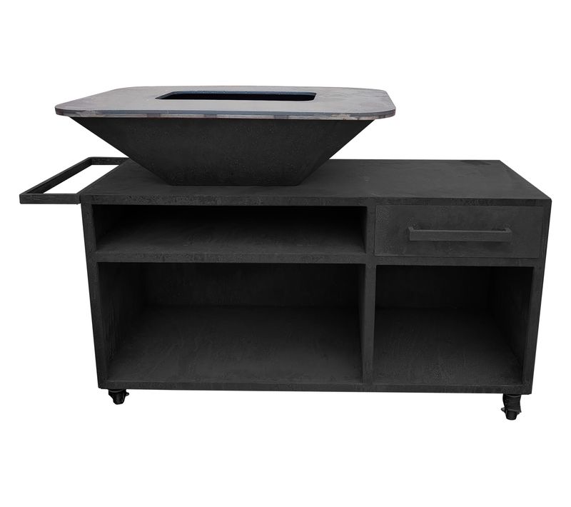 Grand Barbecue Braséro Avec Armoire En Acier Noir Avec Plaque En Acier Et Grille