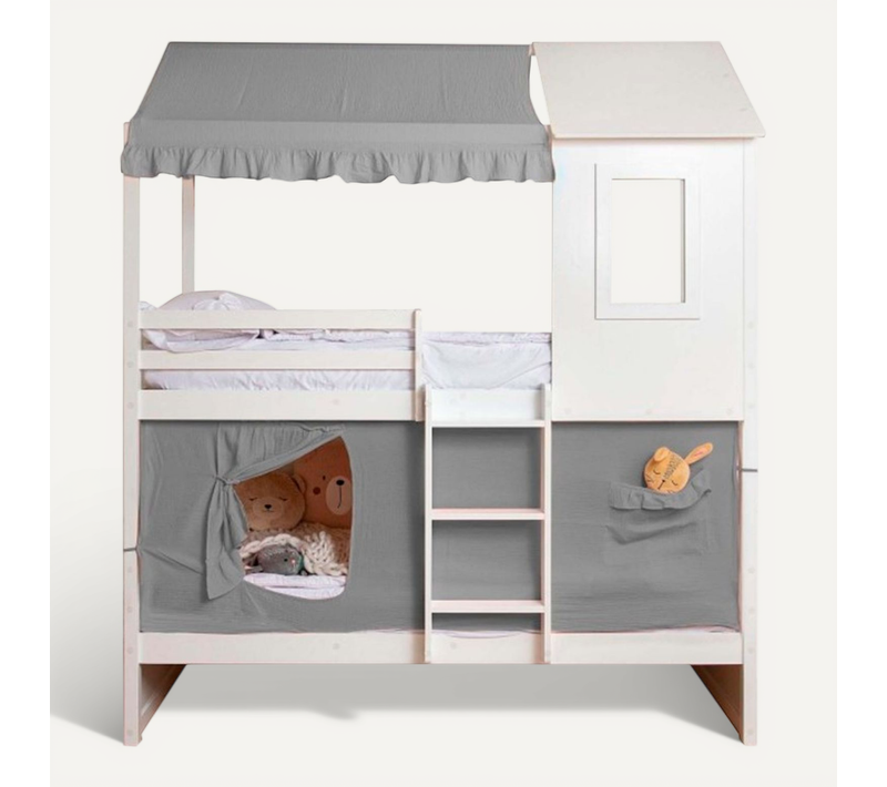Ciel De Lit Superposé Casita Coton Gris 70x198/154x133cm