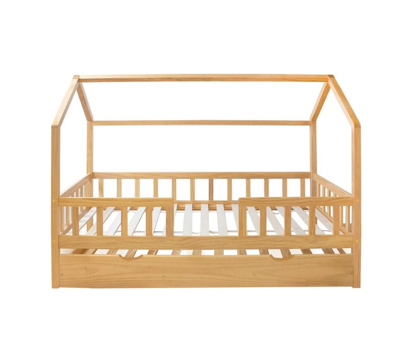 Lit Cabane Avec Barrièrre + Lit Tiroir Bois Pin 90x190cm