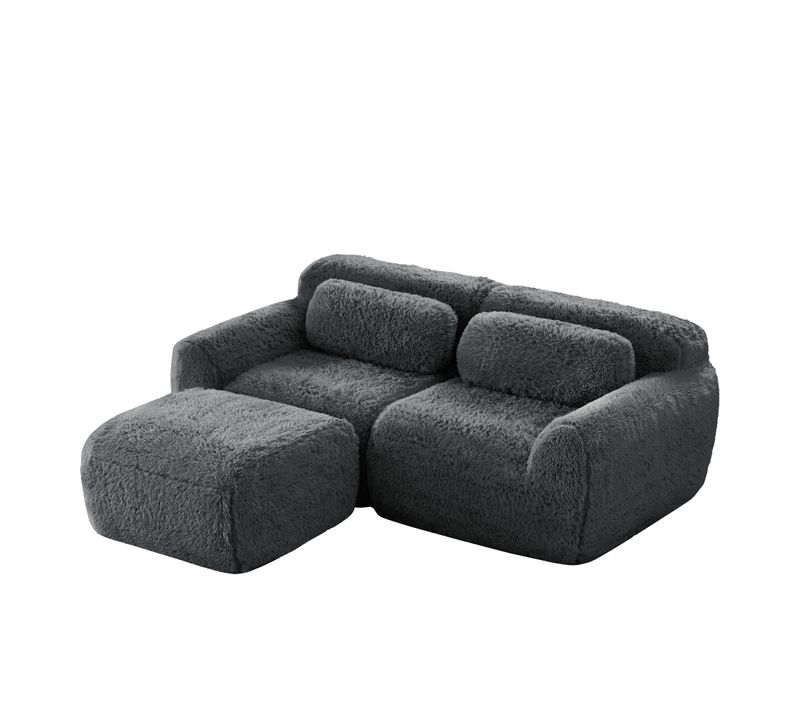 Canapé Modulable, 2 Places, Sans Assemblage Requis, Revêtement En Tissu Effet Fausse Fourrure, Gris