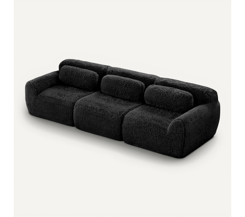 Canapé Modulable, 3 Places, Sans Assemblage Requis, Revêtement En Tissu Effet Fausse Fourrure, Noir